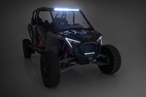 Polaris RZR Turbo R 4 Premium Light Mount - Front - Rough Country - Single Row, White DRL - Black - '22-'23